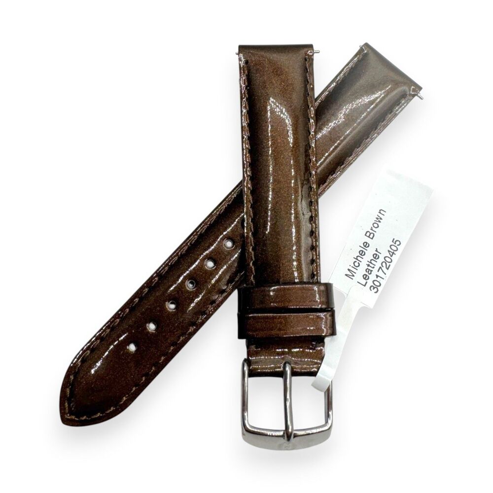 MICHELE 18mm Espresso Brown Genuine Patent Leather Watch Band Strap Shimmer NWT